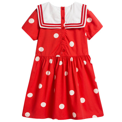 Girls Red Dot Woven Sailor Organic Cotton Dress