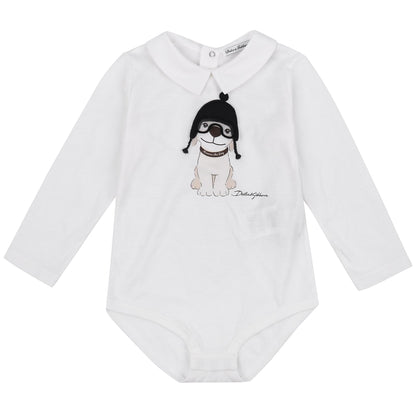 Baby White Dog Babygrow With Collar
