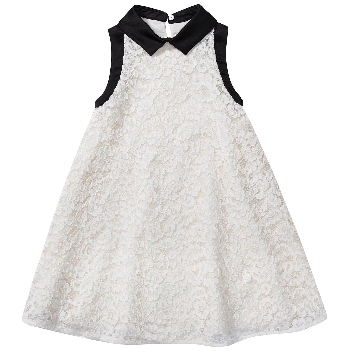 Girls White Black Collar Cotton Dress