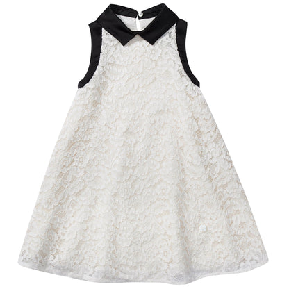 Girls White Black Collar Cotton Dress