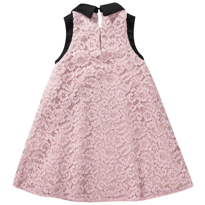 Girls Pink Black Collar Cotton Dress