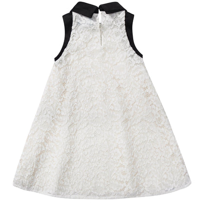 Girls White Black Collar Cotton Dress