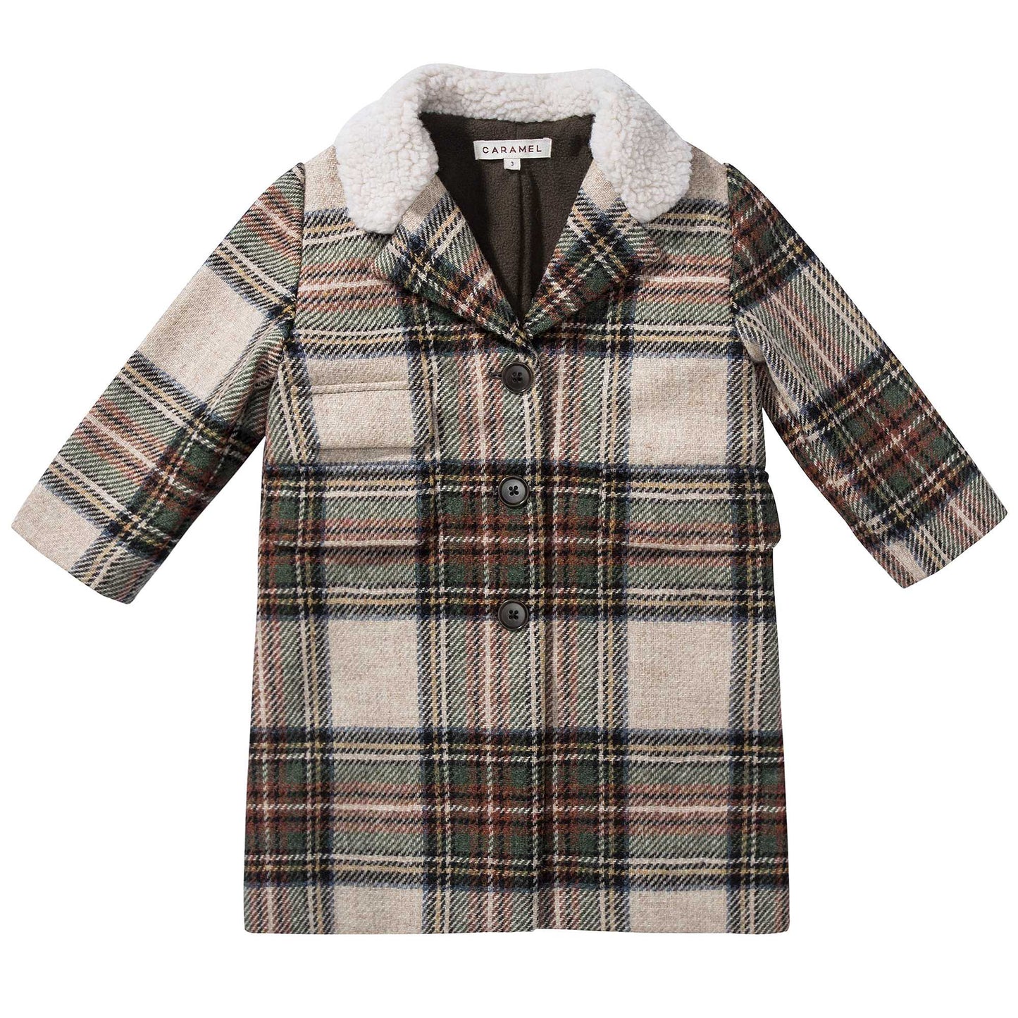 Girls Beige Check Wool Coat