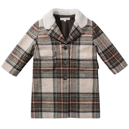 Girls Beige Check Wool Coat