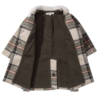 Girls Beige Check Wool Coat