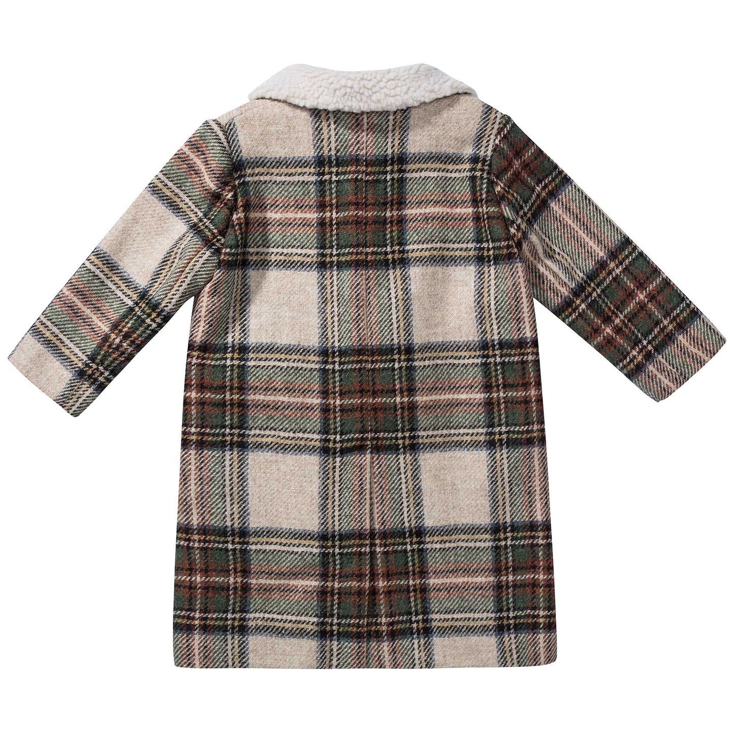 Girls Beige Check Wool Coat