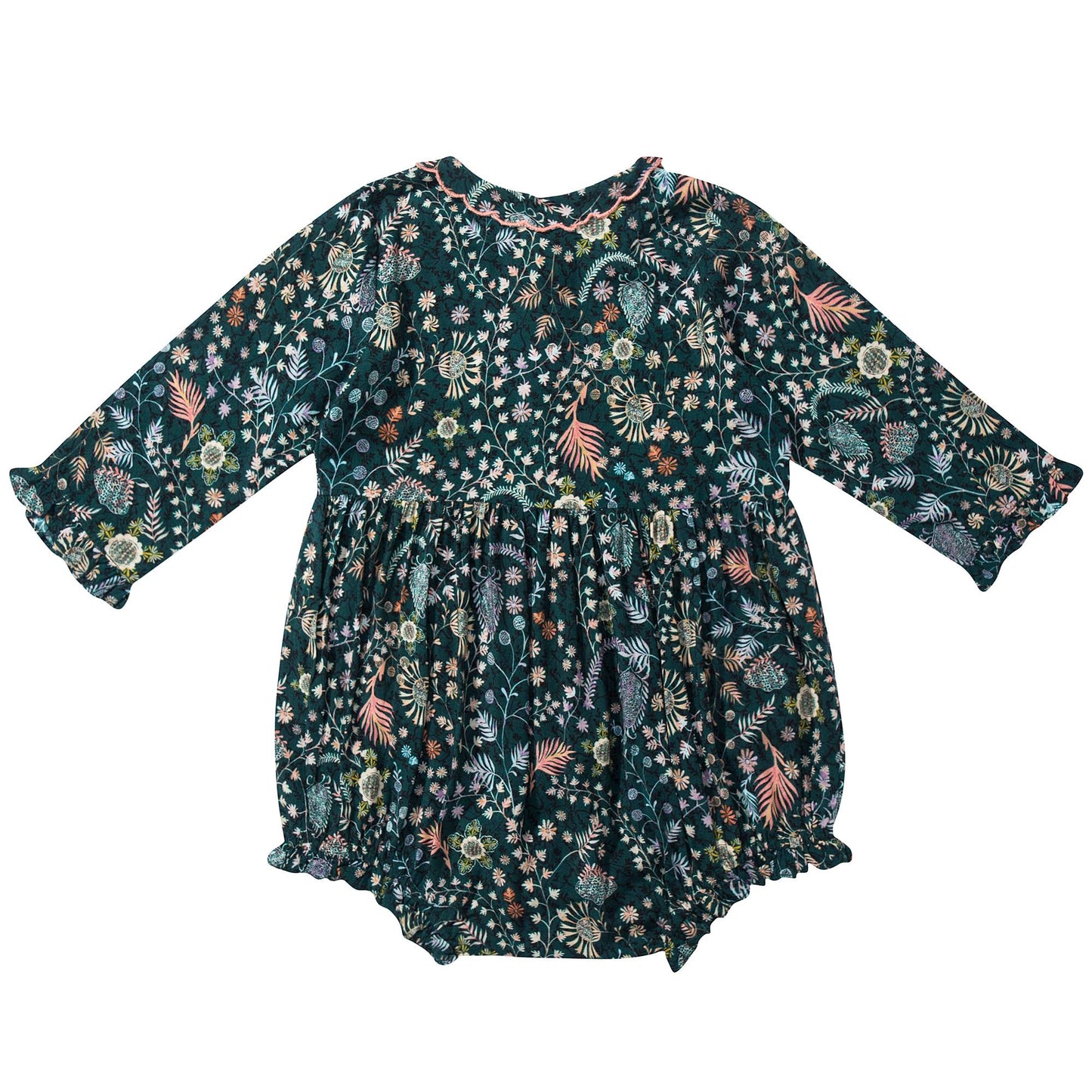 Baby Girls Dark Green Printed Romper