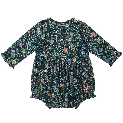 Baby Girls Dark Green Printed Romper