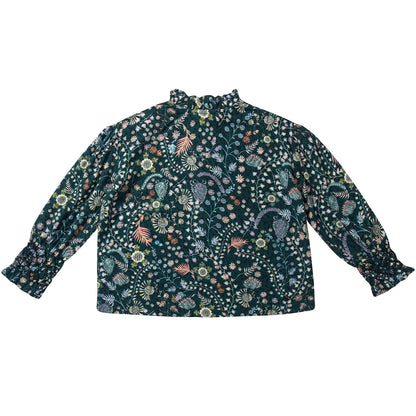 Girls Dark Green Printed Blouse
