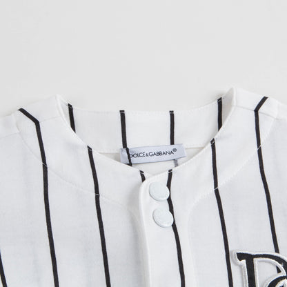 男婴白色条纹棉T恤