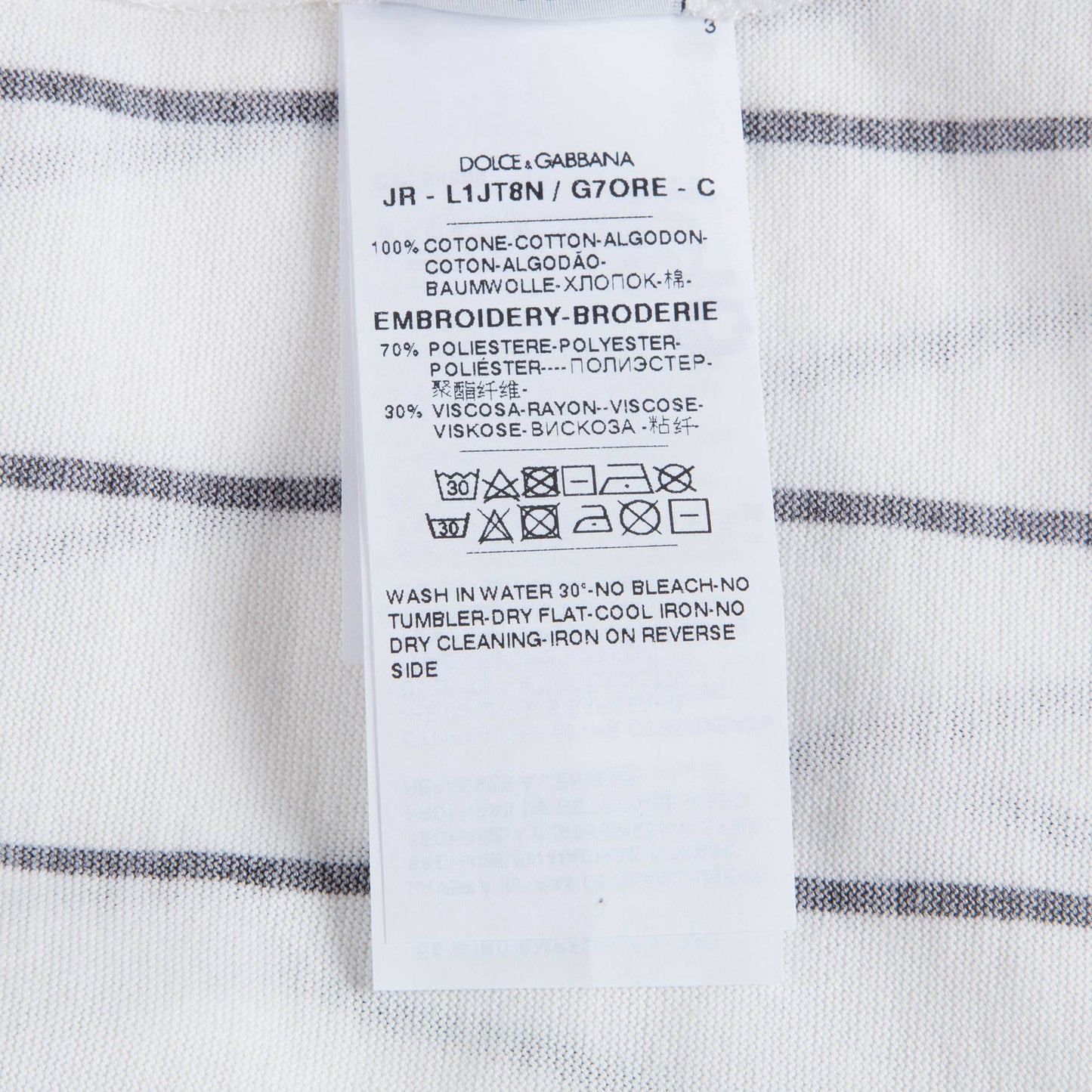 男婴白色条纹棉T恤