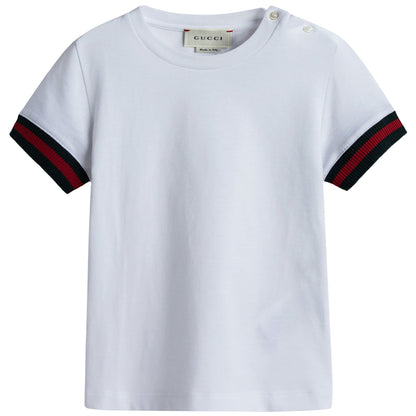 Baby Girls White Cotton Knitted Cuffs T-Shirt