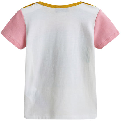Baby Girls White & Pink Fancy Printed Trims T-Shirt