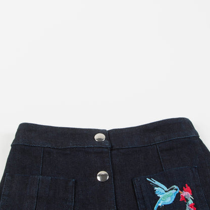 女童蓝色棉刺绣短裙