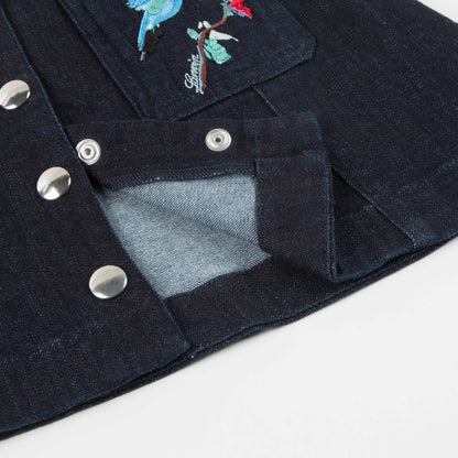 女童蓝色棉刺绣短裙