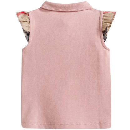 Baby Girls Light Pink Polo Shirt with Check Ruffles