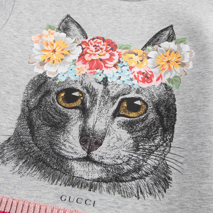 Girls Grey Cat Printed Sweatshirt
