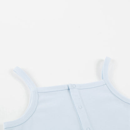 Girls Light Blue Pima  Cotton Rompers