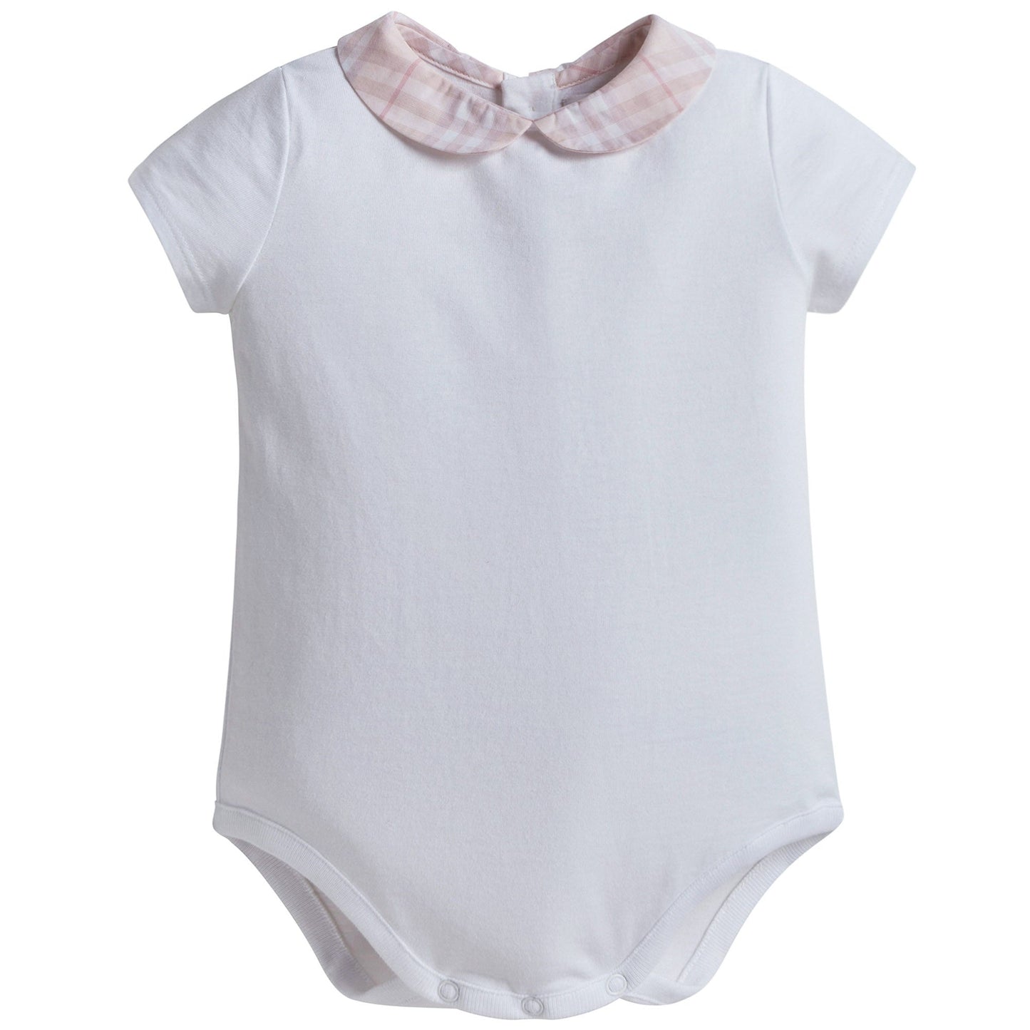 Baby Girls White Bodysuits With Pink Check Collar