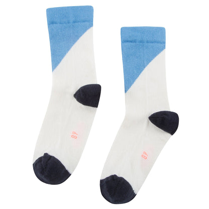 Girls White & Blue Cotton Socks