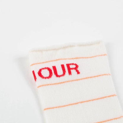 Girls White & Light Brick Cotton Socks
