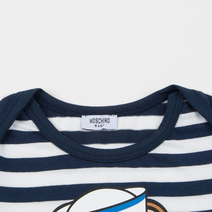 Baby Boys Bloe Stripes Cotton Teddy Bear Babysuit