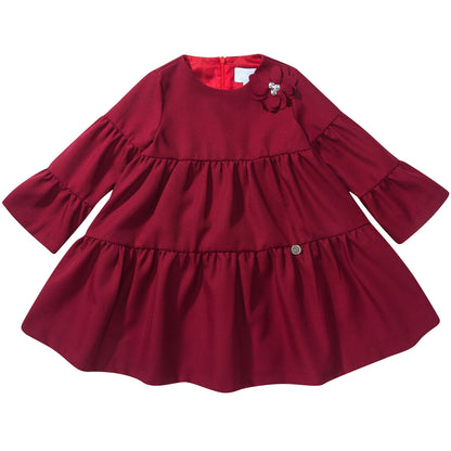 Girls Dark Red Tiered Wool Dress