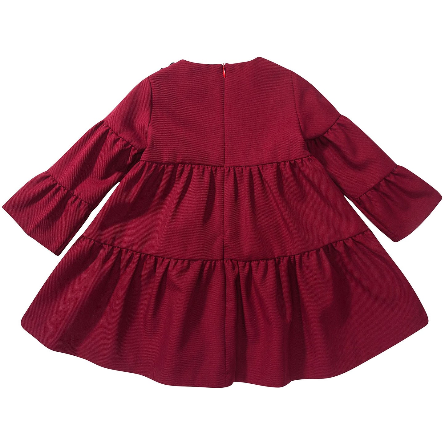 Girls Dark Red Tiered Wool Dress