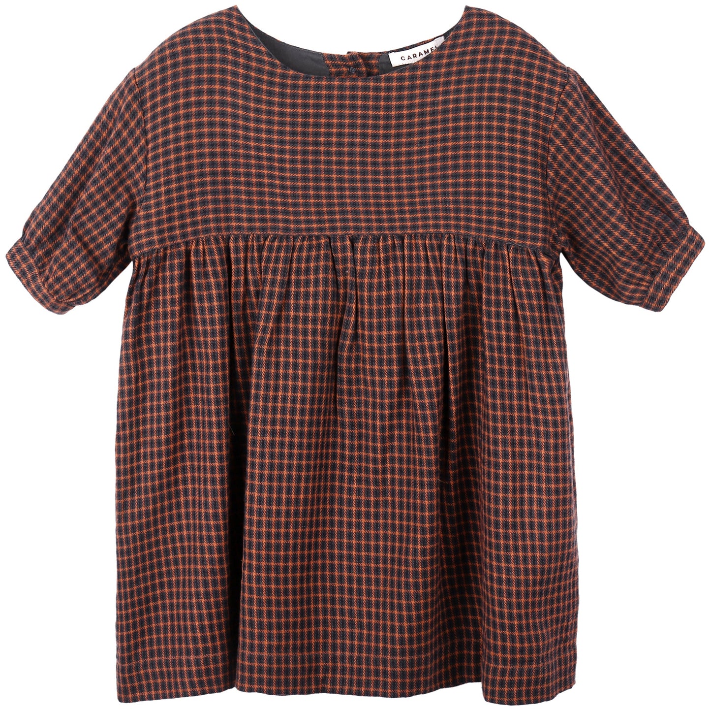 Baby Girls Orange Check Cotton Woven Dresses