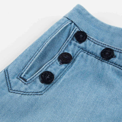 Girls Denim Blue Cotton Trousers