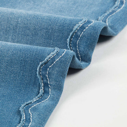 Girls Denim Blue Cotton Trousers