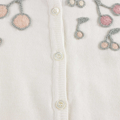Girls White Cherry Cotton Cardigan