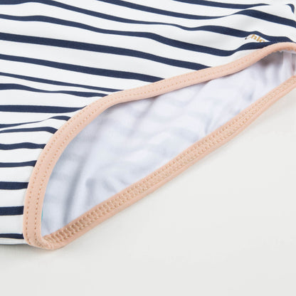 Girls White & Black Striped Polyamide Swimwear