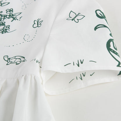 Baby Girls White Botanical Garden Printed Trims Dress