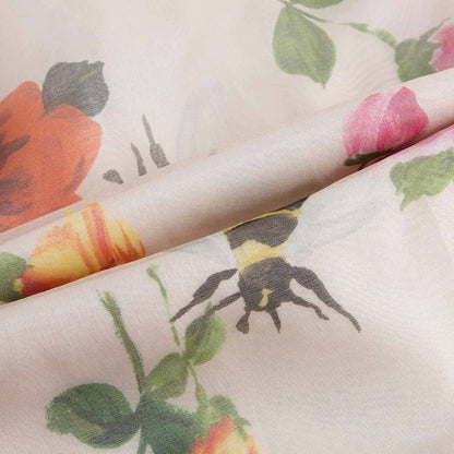 Baby Girls Ivory Dress With Flower Print Trims