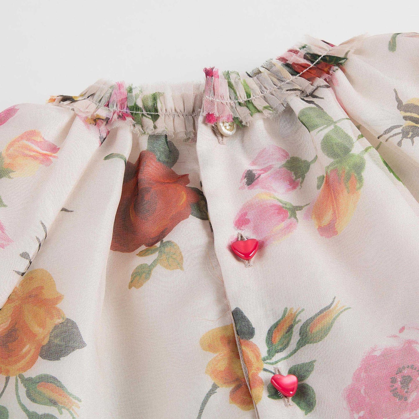 Baby Girls Ivory Dress With Flower Print Trims