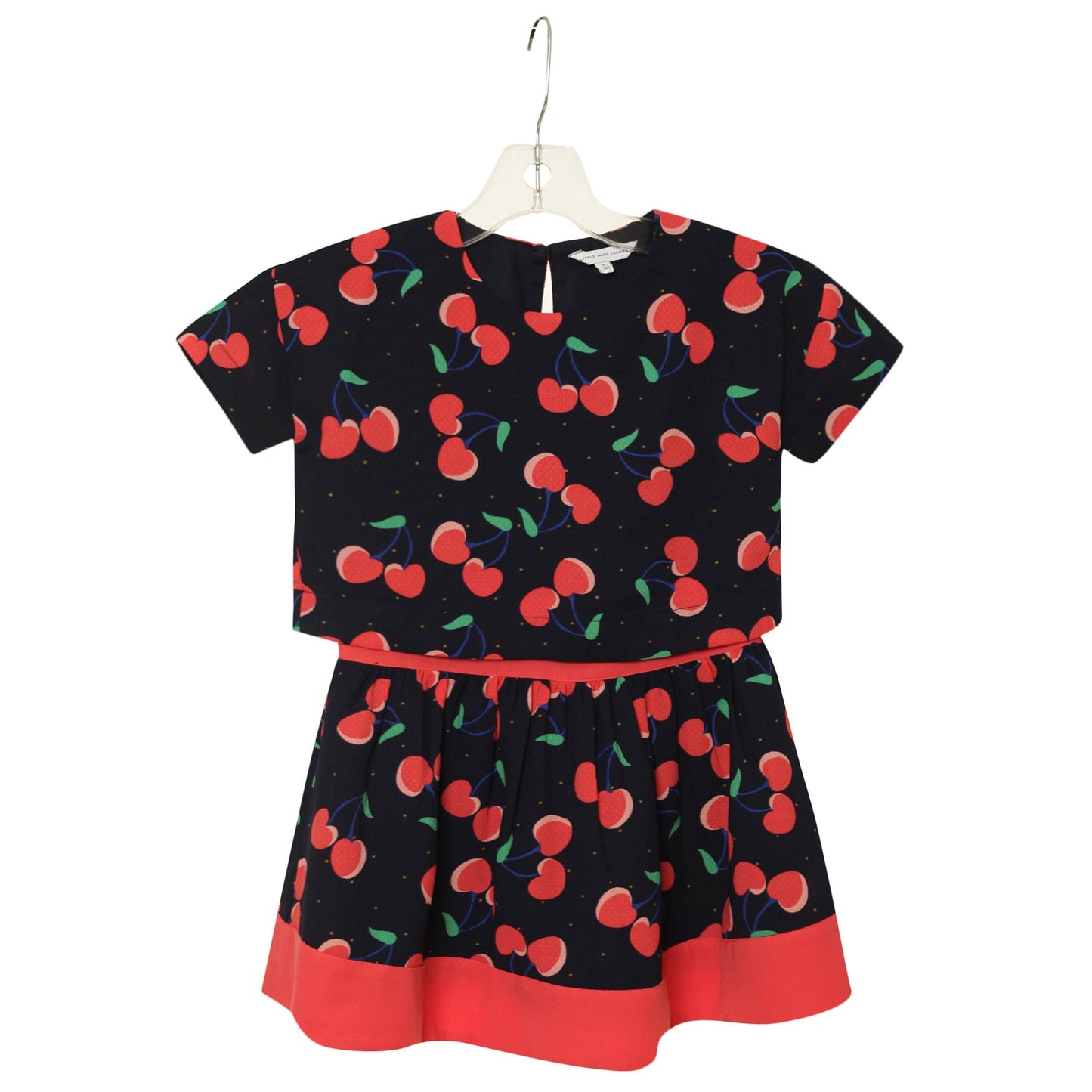 Girls Navy Blue Cherry Printed Trims Dress