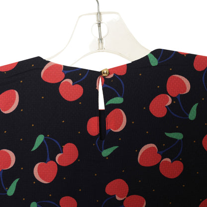 Girls Navy Blue Cherry Printed Trims Dress