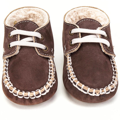 Boys & Girls Brown Suede Mooring Rope Leather  Loafers
