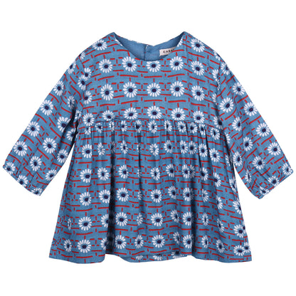Baby Girls Blue Daisy Printed Viscose Dresses