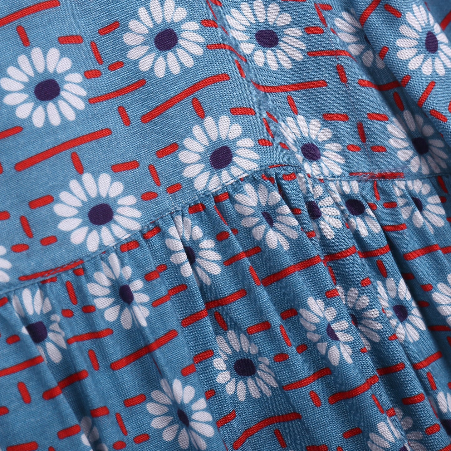 Baby Girls Blue Daisy Printed Viscose Dresses