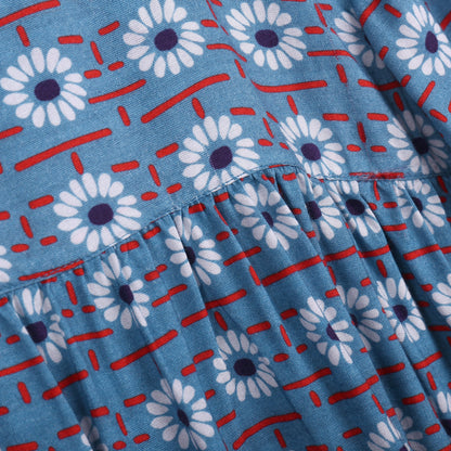 Baby Girls Blue Daisy Printed Viscose Dresses