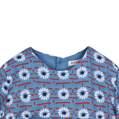 Baby Girls Blue Daisy Printed Viscose Dresses