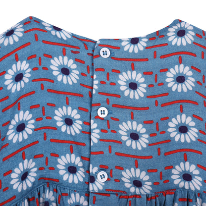Baby Girls Blue Daisy Printed Viscose Dresses
