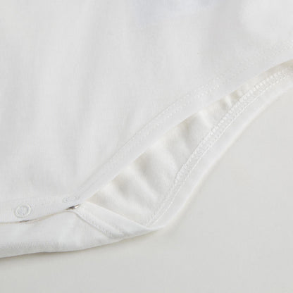 Baby Girls White Cotton Bodysuit With Patch Trims Collar