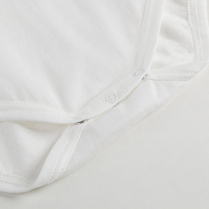 Baby Girls White Cotton Bodysuit With Patch Trims Collar