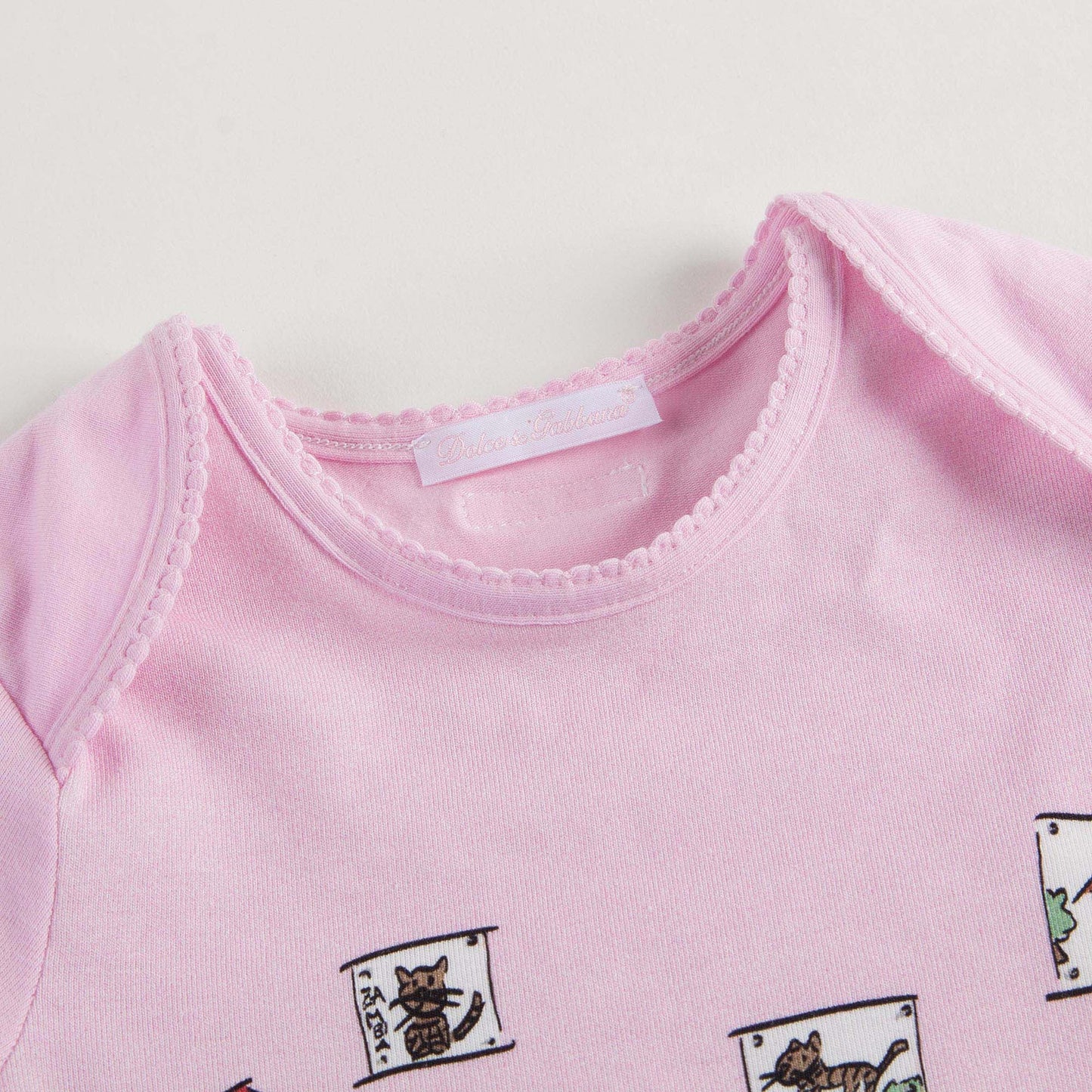 Baby Girls Pink Fancy Printed Trims Cotton Bodysuit