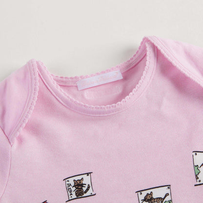 Baby Girls Pink Fancy Printed Trims Cotton Bodysuit