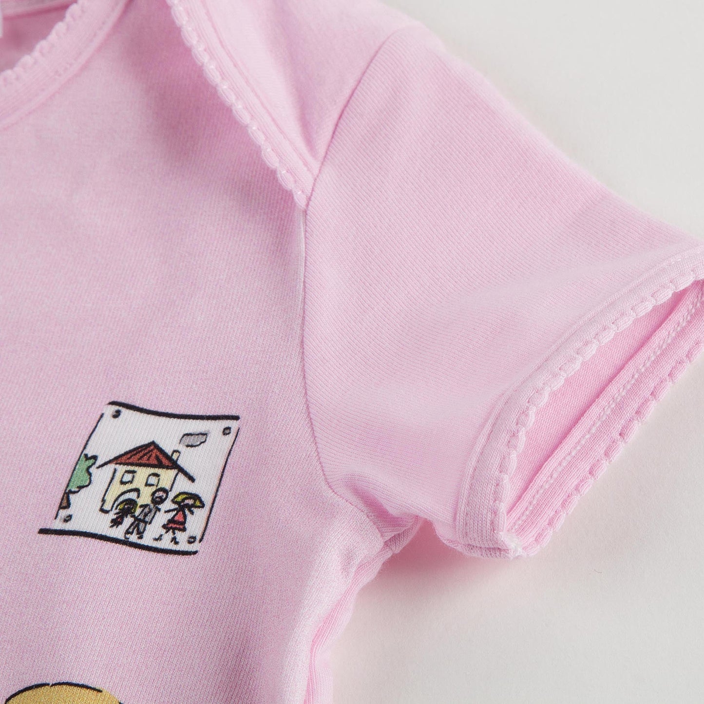 Baby Girls Pink Fancy Printed Trims Cotton Bodysuit