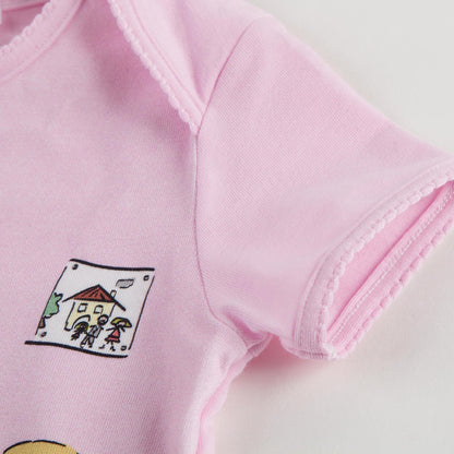 Baby Girls Pink Fancy Printed Trims Cotton Bodysuit
